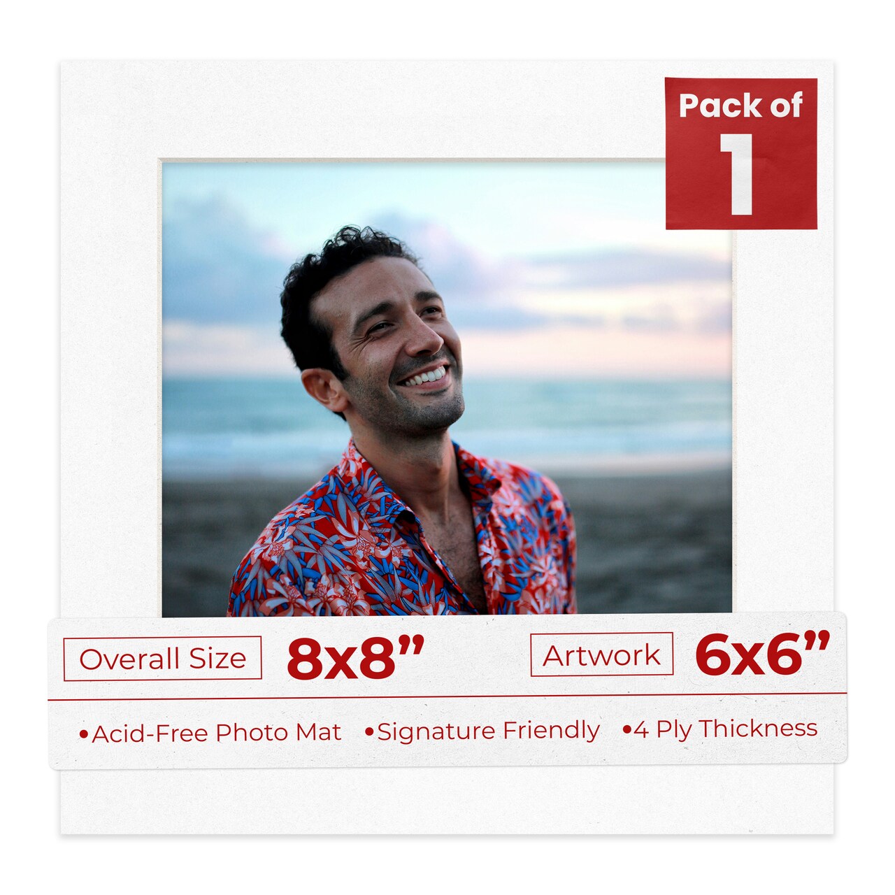 White with Black Core Mat Board for 8x8 Frames - Fits 6x6 Photos